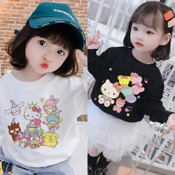 Hello Kitty Children Sweatshirts Cotton Kawaii Sanrio Pullover Anime Cartoons Y2k Casual Clothes Girl Boy Kids Sportswear Tops