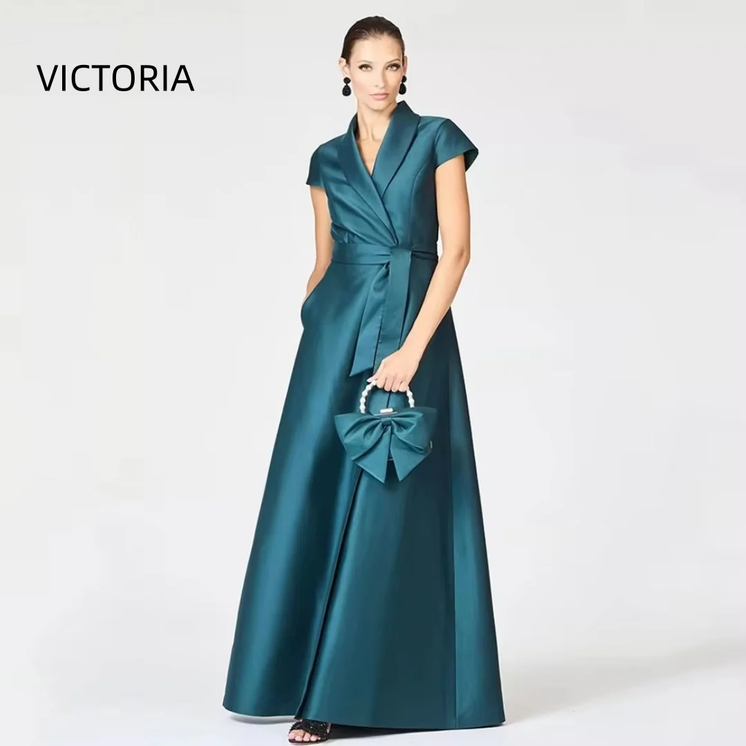 VICTORIA V-Neck Simple Ruffle Beading Mother Of The Bride Dress Maxi Floor Length Dresses Soutache Wedding Guest  Customized