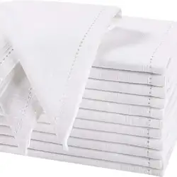 Set of 12 Cotton Cloth Dinner Napkin White Hemstitched Mitered Corners Perfect for Wedding Dinner Parties and Table Decorations