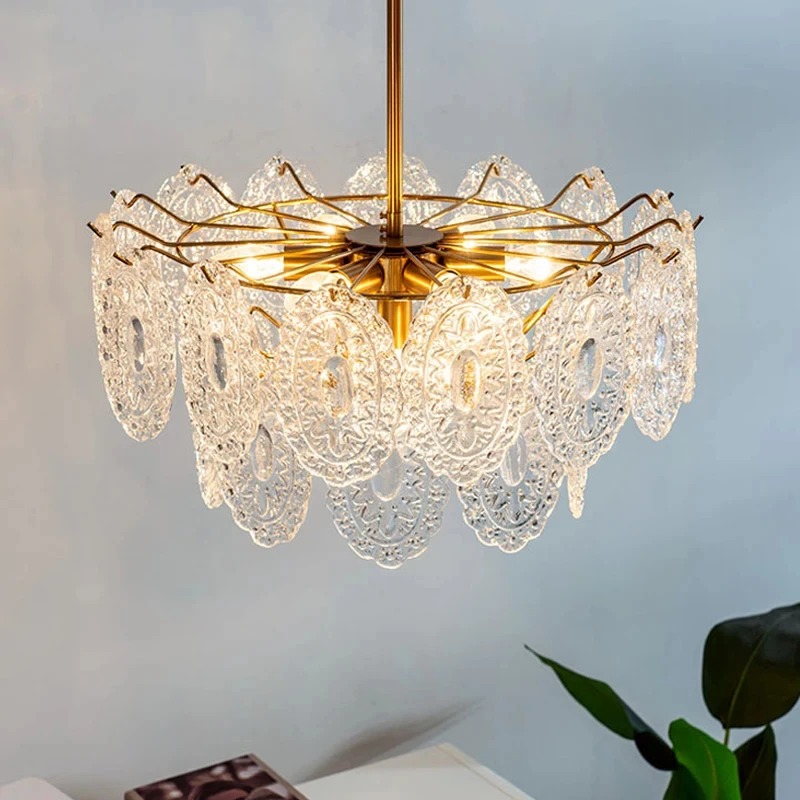 Modern French Luxury Crystal Glass Led Pendant Light American Restaurant Retro Living Room Light Bedroom Decoration Light