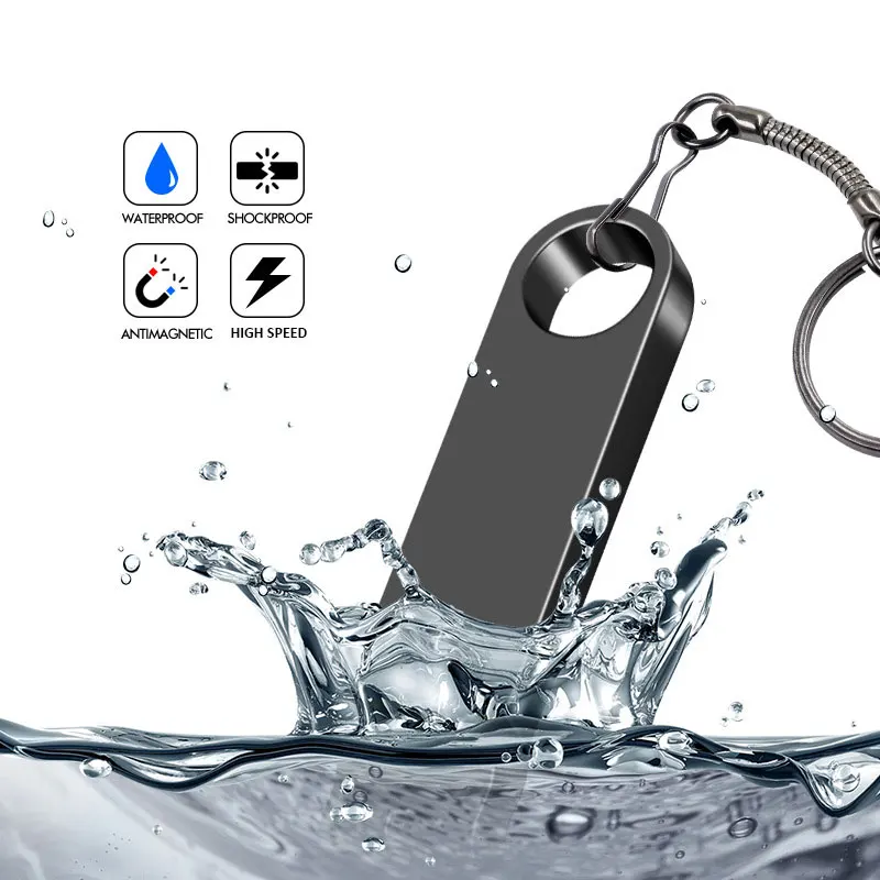 Водонепроницаемый USB-флешка, 8 ГБ, 16 ГБ, 32 ГБ, 4 ГБ, 64 ГБ, 128 ГБ, металлический флэш-накопитель, карта памяти, диск u с кольцом для ключей