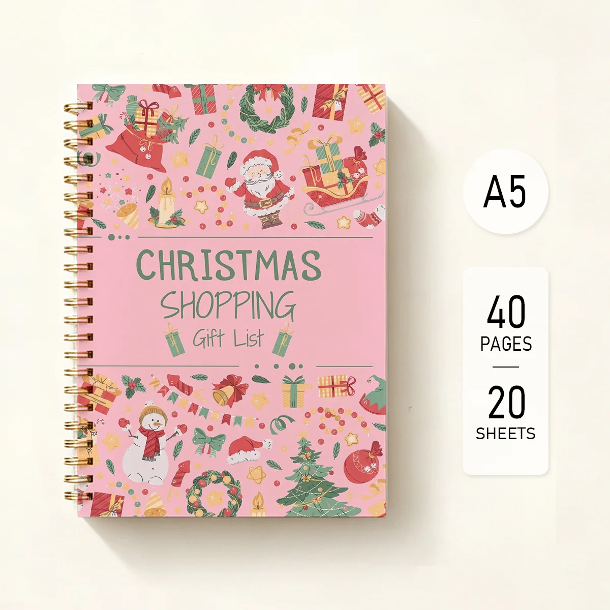 Christmas Shopping Gift List Spiral Notebook Xmas Holiday Gift Planner Journal Santa Snowman Pattern Present Checklist Organizer