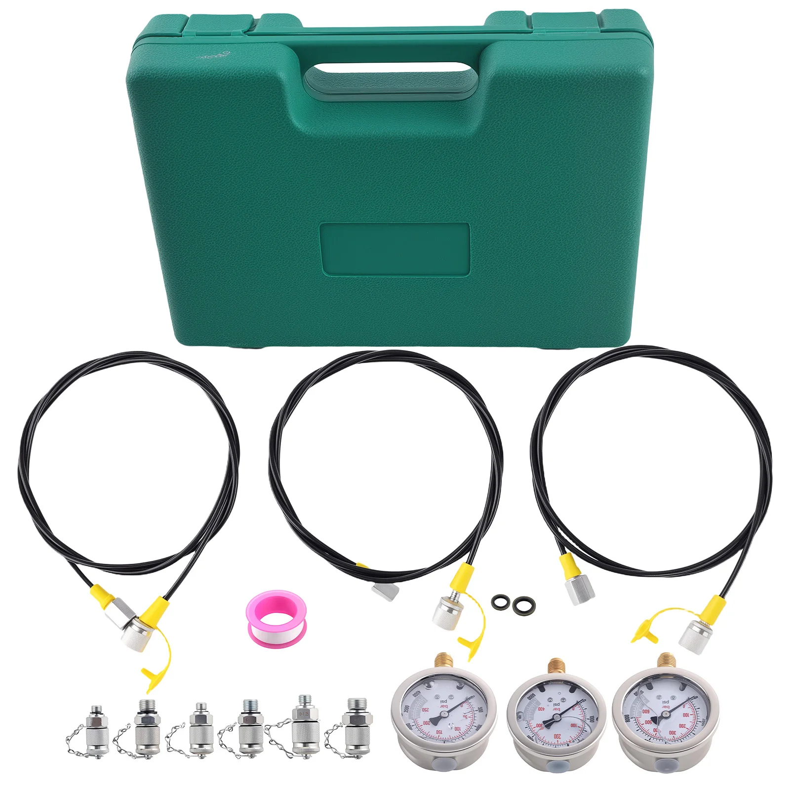 Hydraulic Pressure Gauge Tester Diagnostic Couplings Tool Kit M10x1.25 9000 PSI