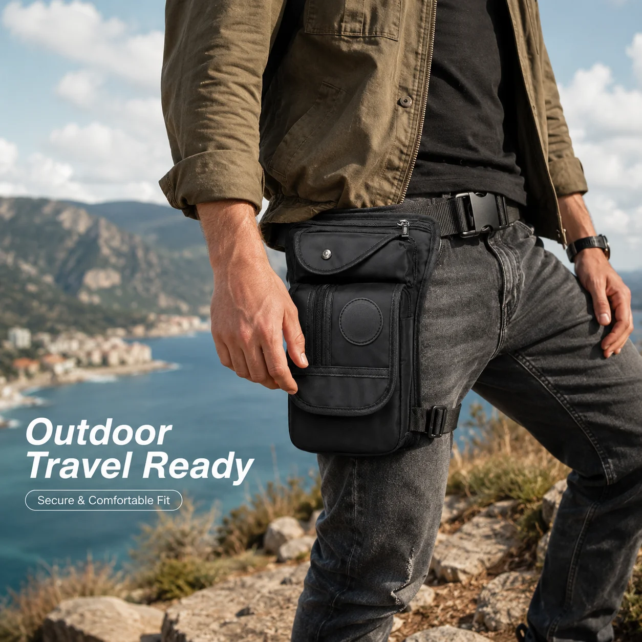 

Vintage Outdoor Leg Bag Men Travel Waist Thigh Pack Tactical Utility Multi-Pocket Hip Bag Adjustable Strap Hiking Cycling