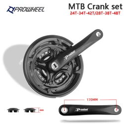 PROWHEEL Bicycle Crankset 24-34-42T 28-38-48T 7/8/9 Speed MTB Bicycle Crank Set 170mm Square Hole Bike Sprocket