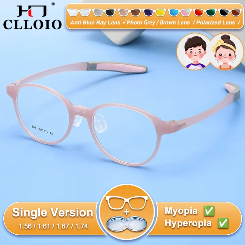 

CLLOIO Fashionable Children Round Design High Elasticity Myopia Eyeglasses Lightweight Anti Blue Ray Prescription Sporty Glasses