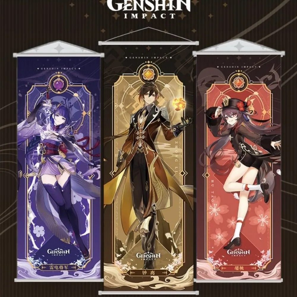 Genshin Impact Anime Merch carteles tapices de pared Keqing Klee Kamisato Ayato Raiden Shogun decoración del hogar colgantes decorativos