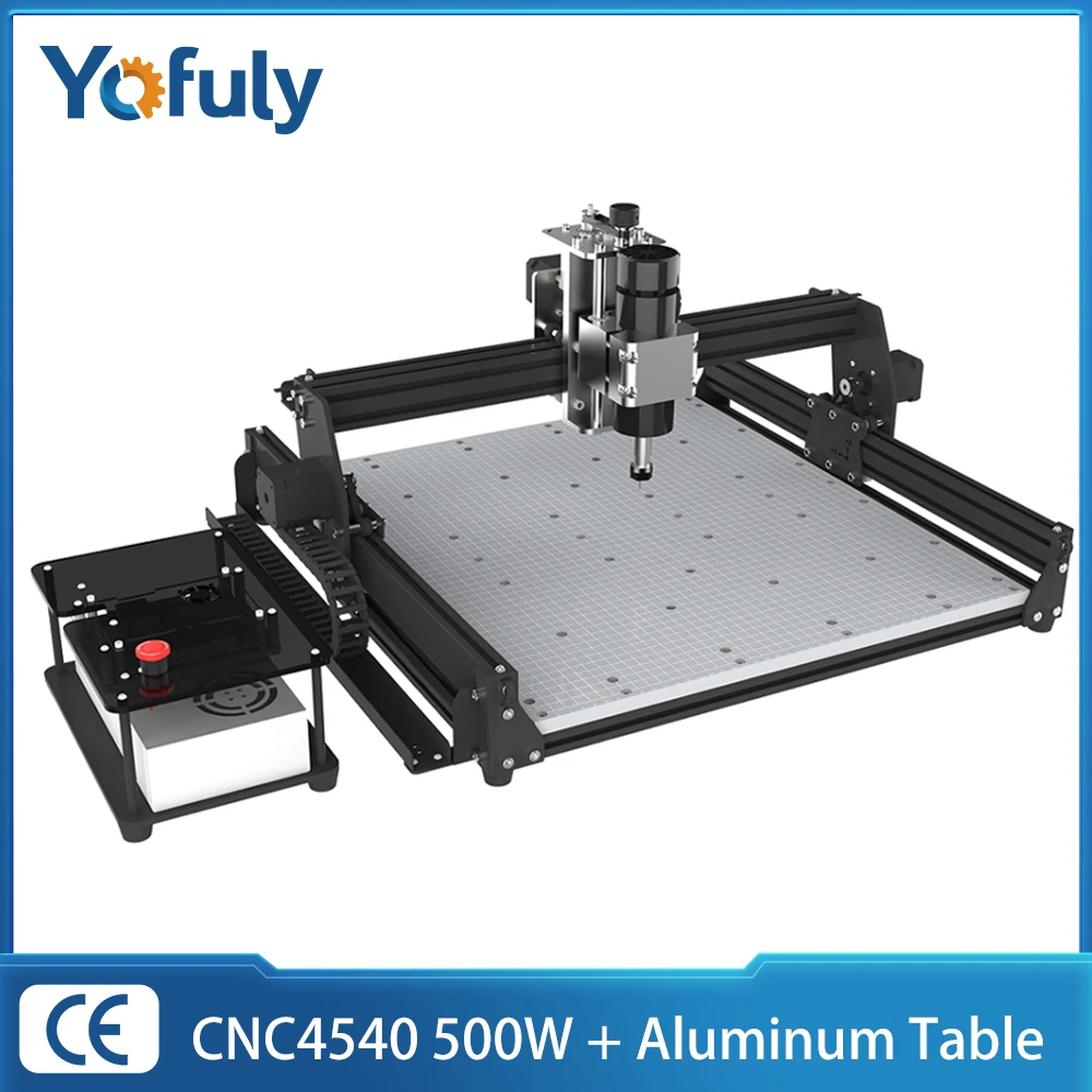 스핀들 우드 라우터 기계, CNC 4540, 알루미늄 테이블 포함, 목재 아크릴 조각용 3 축 금속 밀링 절단기, 500W