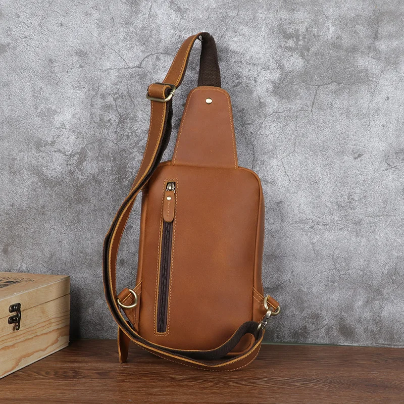 Real Leather Men's Crossbody Chest Bag Casual Outdoor Bicycle Riding Bag Fashionable Shoulder Bag Zipper Closure Leisure Pack view 3