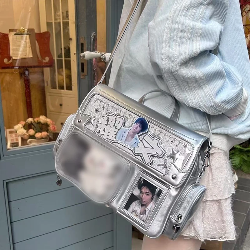 

Y2K Cute Ita Bag Harajuku Girl Transparent Pocket Large Capacity Crossbody Bag Lolita Diy Badge Display Shoulder Bags Female