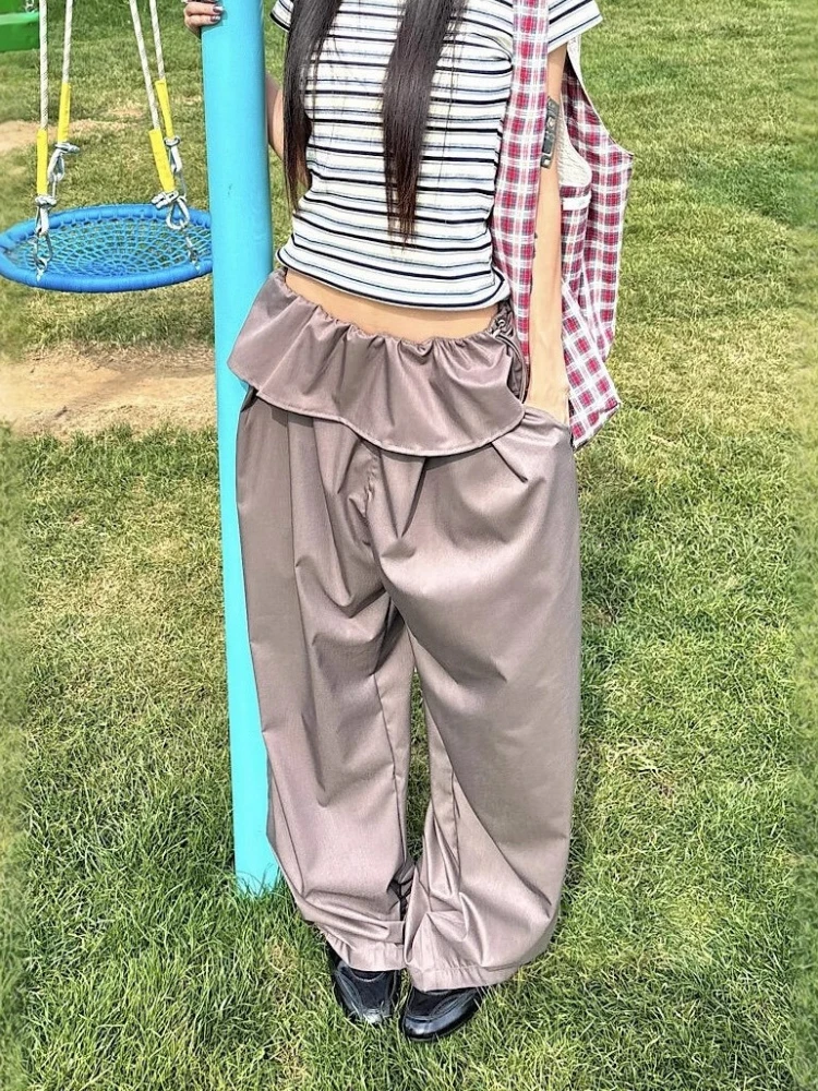 

Американский стиль, ретро, искусственная юбка из двух частей, брюки, женские летние 2021, новые уличные свободные широкие повседневные брюки для мытья полов