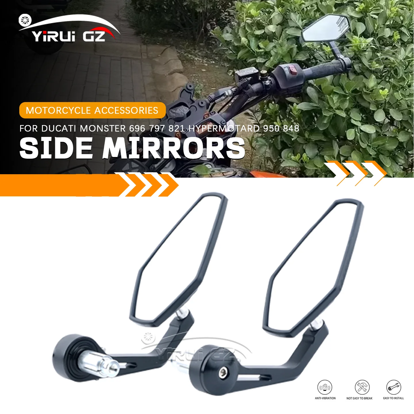 オートバイバックミラー-ducati-モンスター-696-797-821-ハイパーモタード-950-848-7-8-インチハンドルバーエンドバックミラーサイドビューミラー