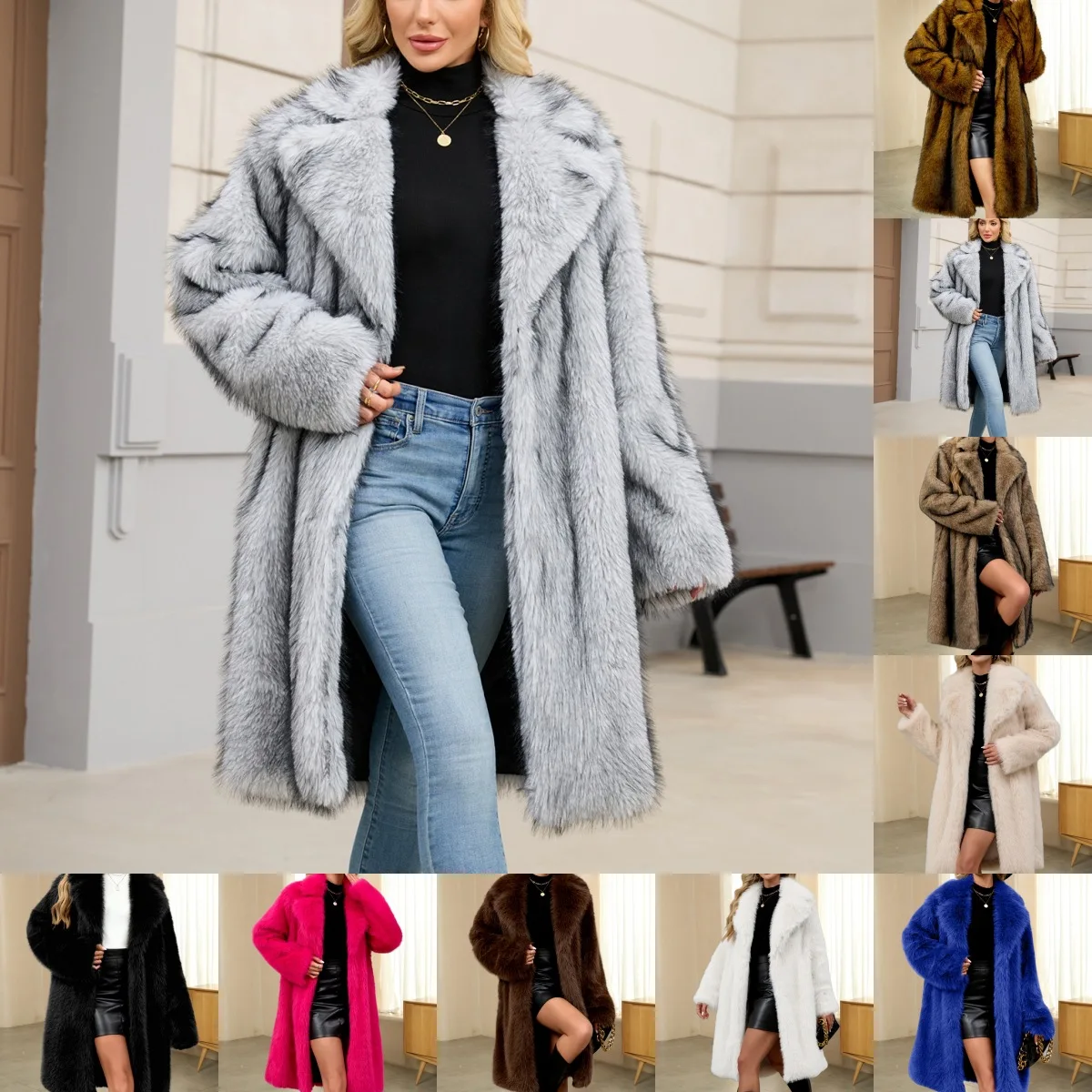 

2025 Autumn Winter New Fashion Medium To Long Women Imitation Fur Coat Simple Collar Female Casual Warm Coats