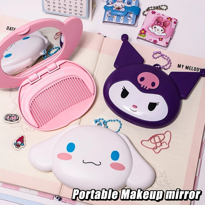 

Hello Kitty Mini Makeup Mirror Cartoon Kuromi Cinnamoroll Compact Portable Folding Make Up Mirror Cute Women Cosmetic Tool Gifts