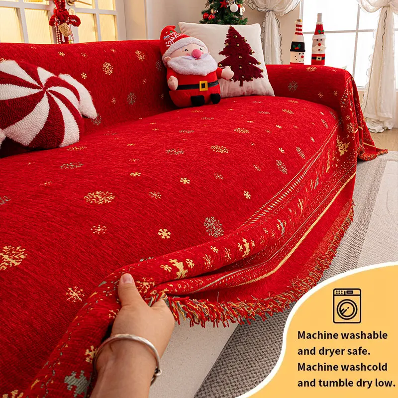 

1PC-Christmas themed Chenille sofa towel, festive atmosphere sofa towel, suitable for living rooms and bedrooms