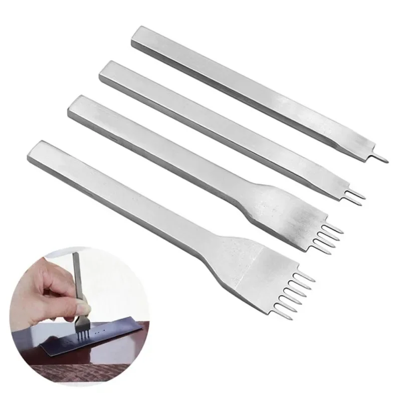 4Pcs/Set 3/4/5/6mm space Stitching Punch Tool for Leather Craft Tools Hole Punches Lacing Stitching Tool Hand-stitched for DIY