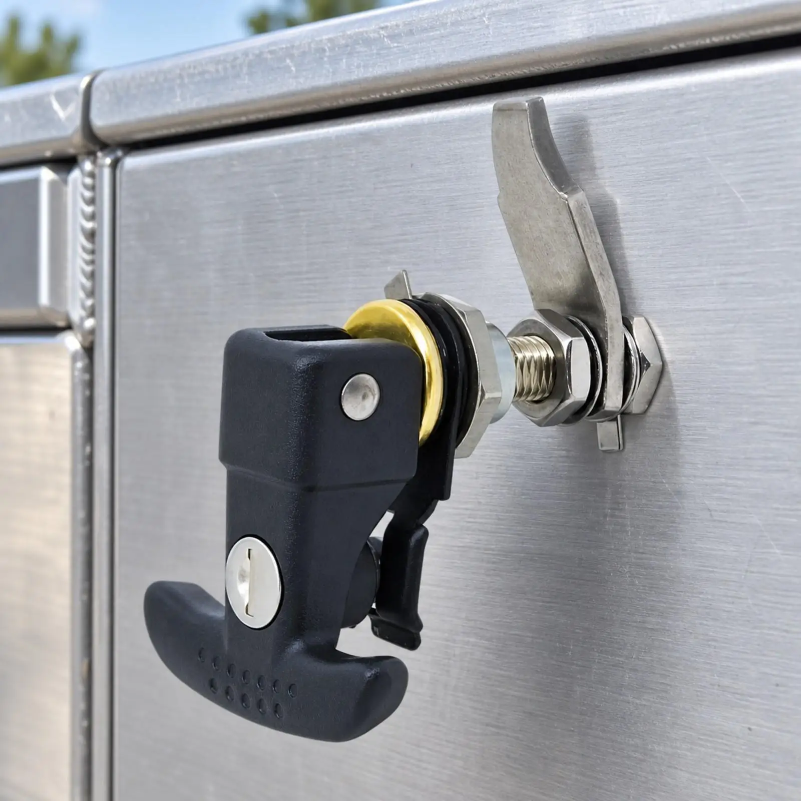 Weather Resistant Camper Lock Handle with Compression Closure for Boat Hatch and Cabinet Door