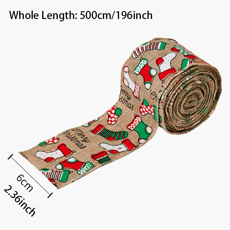 5M Length 6cm Wide Merry Christmas Ribbon Bows DIY Xmas Tree Gift Wrap Jute Ribbon 2022 Christmas Decor for Home 2023 New Year