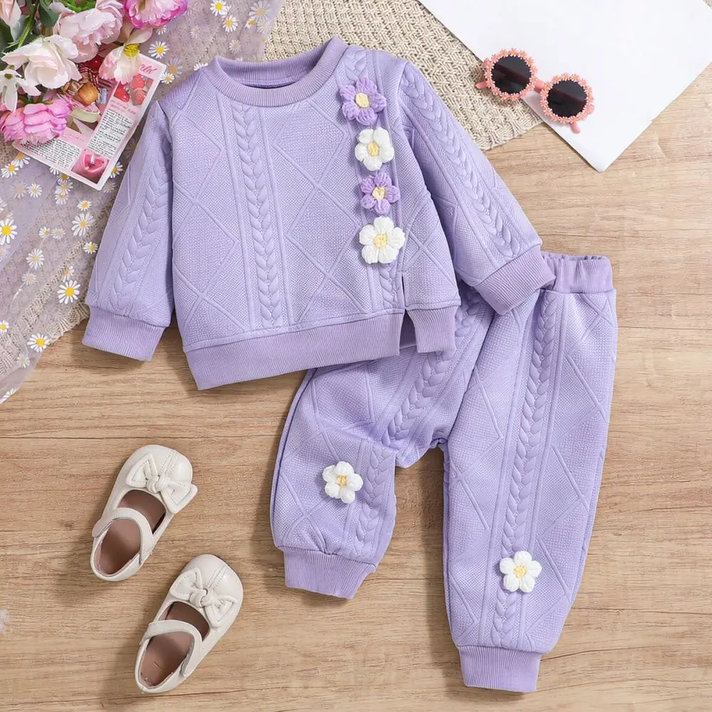 Kids Fashion Floral Outfit Autumn Winter Toddler Girl Sweatshirt And Pants Set Casual Sporty Childrens Clothing