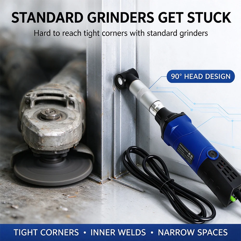 90° Right Angle Electric Straight Grinder 220V Handheld Grinding Machine Electric Die Grinder for Inner Weld Deburring