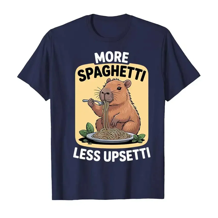More Spaghetti Less Upsetti Funny Capybara Lover T-shirt For Men Women Kids 100% Cotton T Shirts Short Sleeve Tops P739