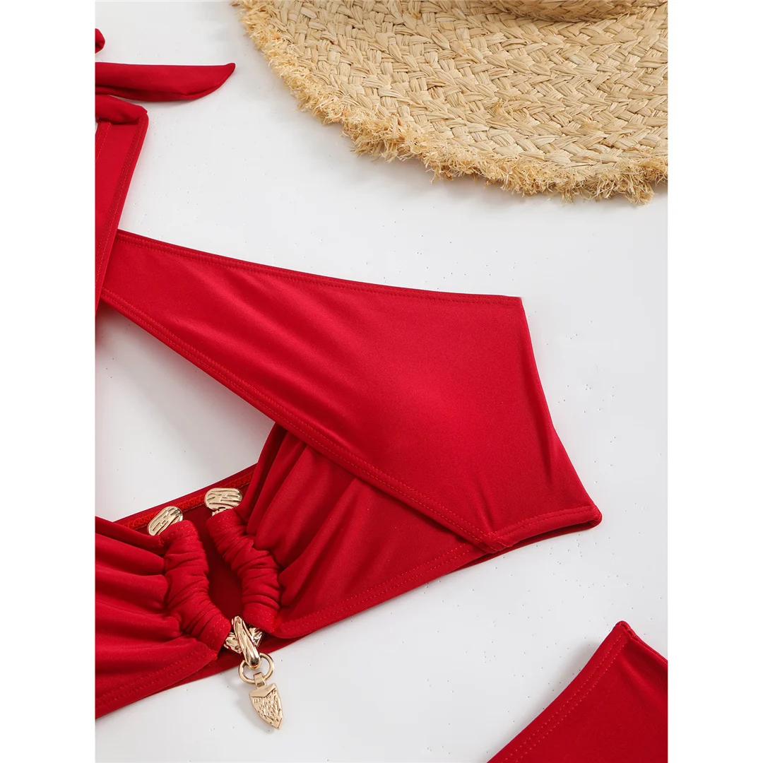 Neuer Neckholder-Bikini mit Cut-Outs und hoher Taille, Damen-Badeanzug, zweiteiliges Bikini-Set, gepolsterter Badeanzug, Badebekleidung, Schwimmbekleidung V6256B – Detail 39