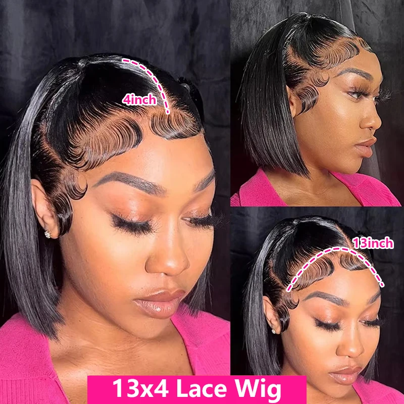 بوب الدانتيل شعر مستعار أمامي شعر الإنسان مستقيم 200% الكثافة 13x4 HD شفافة الدانتيل الباروكات الأمامية بوب الشعر الدانتيل شعر مستعار أمامي للنساء #3