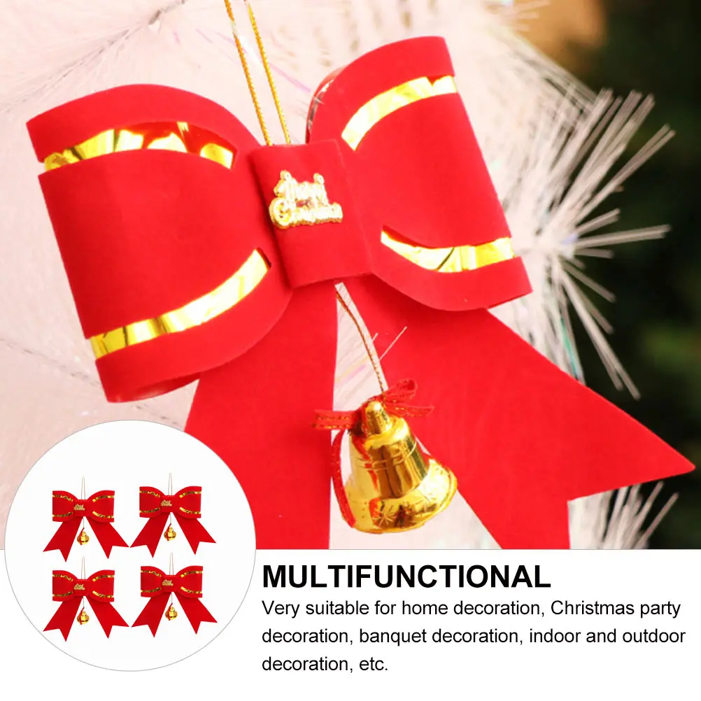 

4Pcs Christmas Red Bowknot Bell Wreath Ornament Festive Home Indoor Outdoor Decor