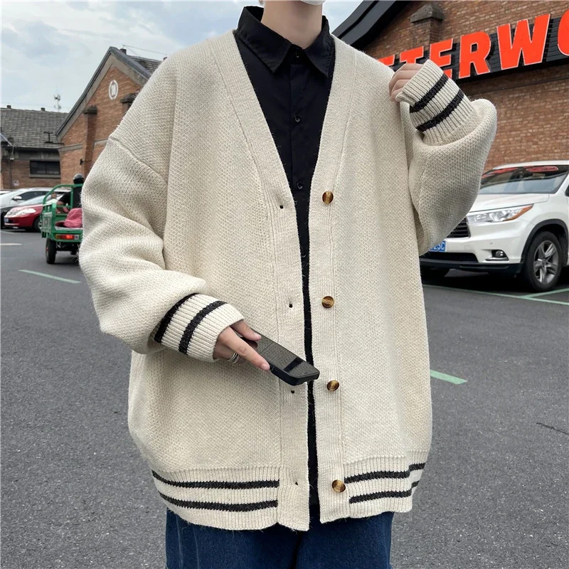 2024 British Retro Cardigan Sweater New Korean Harajuku Academic Knitted Sweater Pullover Hip Hop Streetwear Loose Knitwear Tops