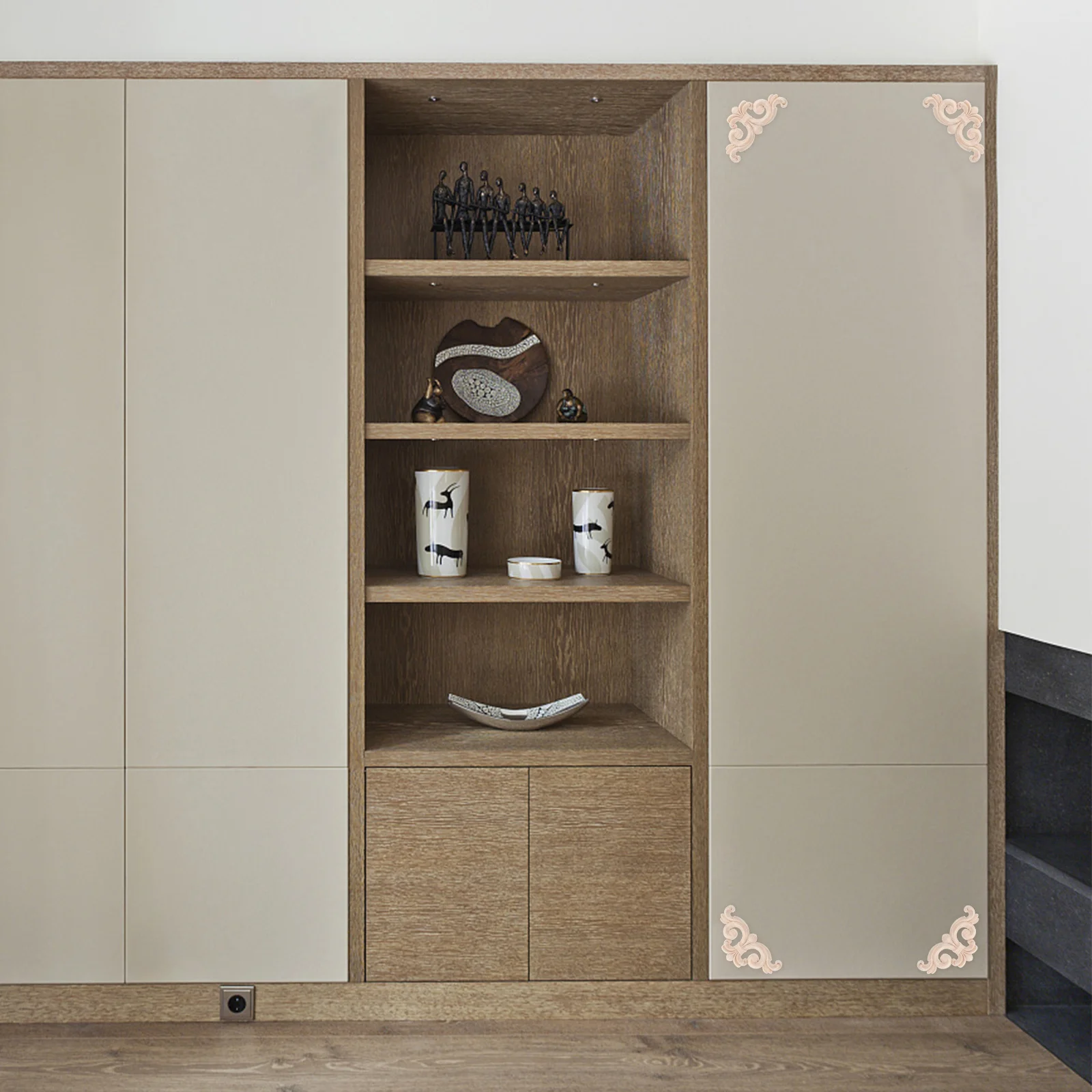 4 قطعة الخشب الصلب المنحوت يزين النمط الأوروبي زهرة صغيرة تصميم الأثاث خزانة الباب ديكور DIY بها بنفسك الخشب راصعة الزينة #4