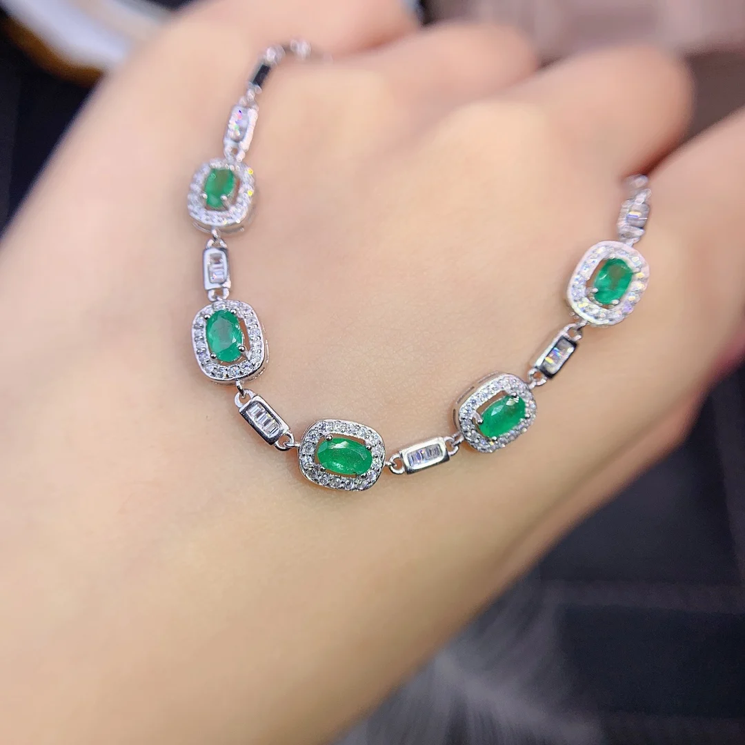 

Natural Gemstone Ladies 925 Silver Columbia Emerald Bracelet Luxury Jewelry Ladies Free Shipping Christmas Bracelet Boutique