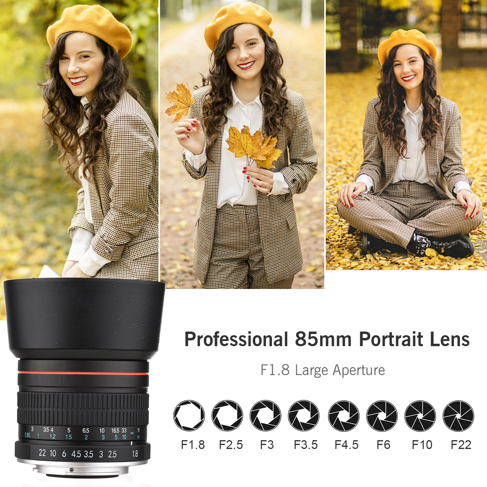 

Andoer 85mm F1.8 Large Aperture Medium Telephoto Full Frame Portrait Camera Lens Manual Focus 7 Groups 10 Elements EF Mount