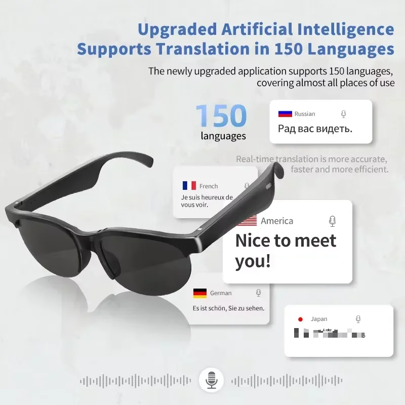 Wireless AI Translator Glasses 144 Languages Voice Real-time Translation XG88PRO Bluetooth Microphone Earphone Sports Sunglasses