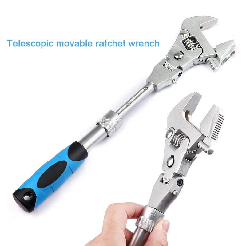 10Inch Adjustable Wrench 5 in 1 Multifunctional Foldable Torque Ratchet Telescopic Bathroom Air Conditioning Maintenance Spanner