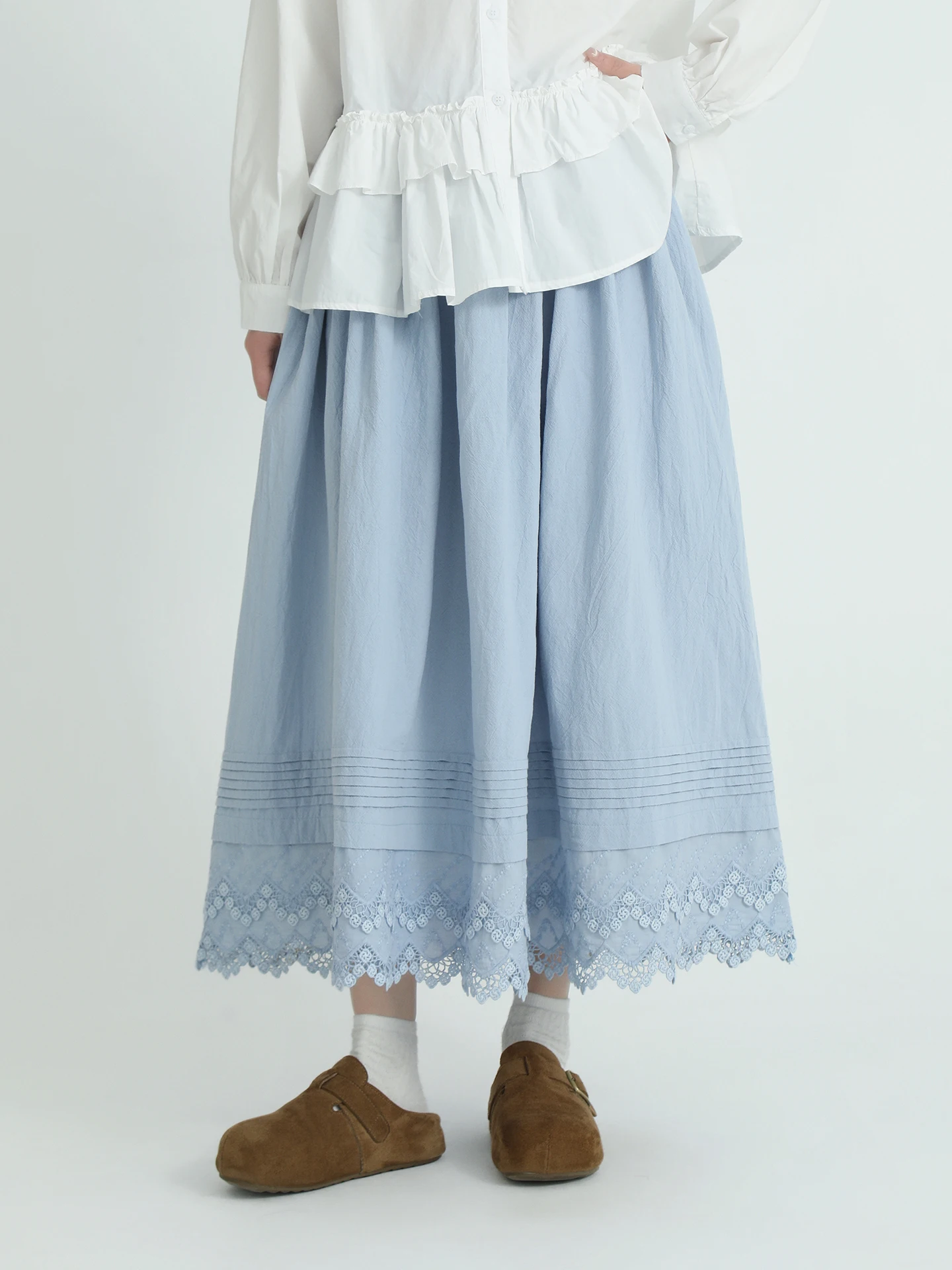 

Однотонная плиссированная юбка А-силуэта для женщин: весенняя, универсальная, с эффектом стройности, с оборками, с высокой талией, из хлопка