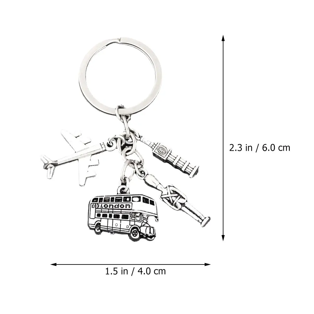 Alloy Key Ring Heart Shaped Travel Plane Silver Rings Pendant Keychain Accessories Metal Keychain Souvenir Theme Bus