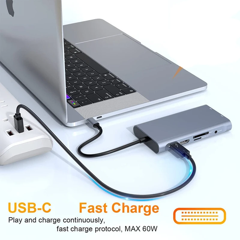 Rankman USB C Hub to RJ45 4K HDMI-Compatible Type C VGA SD TF USB 3.0 PD Dock for MacBook iPad Samsung S21 Dex TV Laptop Mouse