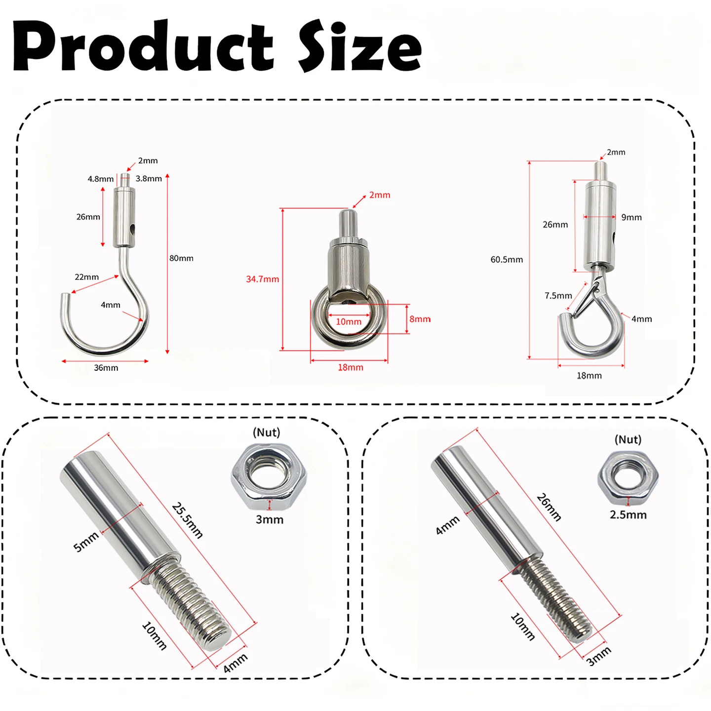 Picture 3: 2PCS 1.5mm Stainless Steel Wire Rope with Straight Bolt Connector and Adjustable Metal Hook, Steel Cable Suspension Kit