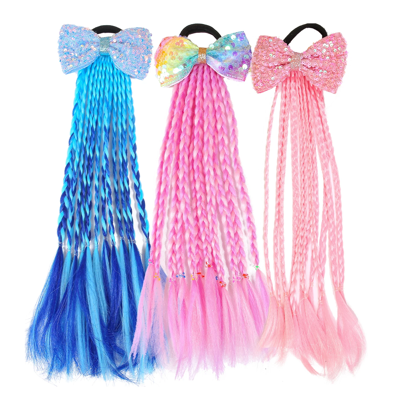 

1/3 шт., модные косы, милые резинки для волос для девочек, банты для волос с блестками, галстуки, длинная коса, парик, ленты для волос с бантами, вечерние аксессуары для волос