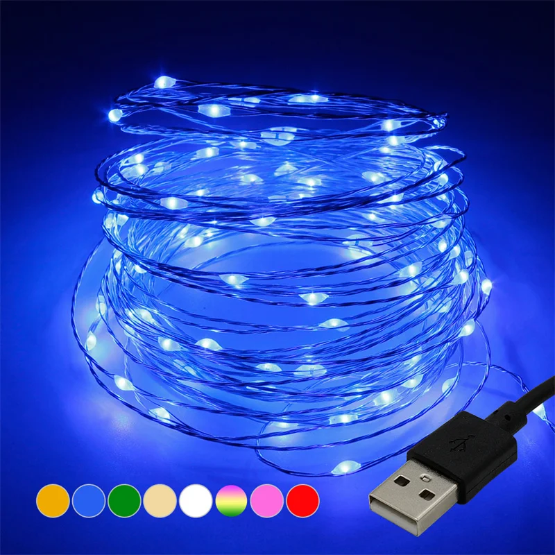 Weiße LED-Lichterkette, 20 m, USB-Lichterkette, wasserdicht, Kupferdraht, Girlande, Lichterkette für Weihnachtsdekoration, Party – Detail 7