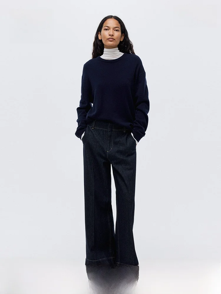 

High Waist Wide Leg Jeans Women's Spring Waed Denim Pants Casual Sle Cotton Material Slim Fit Edition H&M Brand