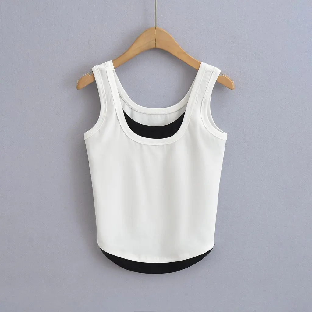 

Women's Contrast Color Camisole Slimming Outer Wear Sleeveless Short Top Summer New Hot Style Fake Two-Piece Design