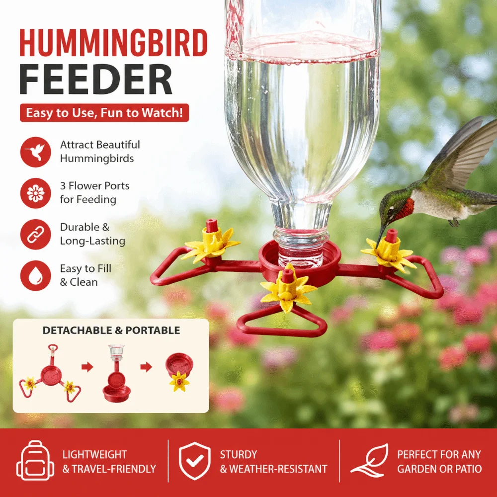 3 Feeding Ports Suspended Hummingbird Feeder Detachable Tool-Free Hummingbird Nectar Feeder Hanging Bee Resistant