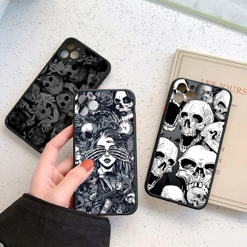 Fashin Skeleton Skull Pattern Phone Case For iPhone XR X XS 12 13 Mini 11 15 14 Plus Pro MAX 7 8 Plus SE2 Shockproof Back Cover