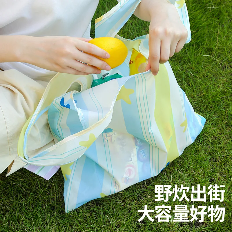 2025 جديد قابل للطي صديقة للبيئة سعة كبيرة حقيبة تسوق الإبداعية الكرتون حقيبة بقالة حقيبة التخزين حقيبة التخزين