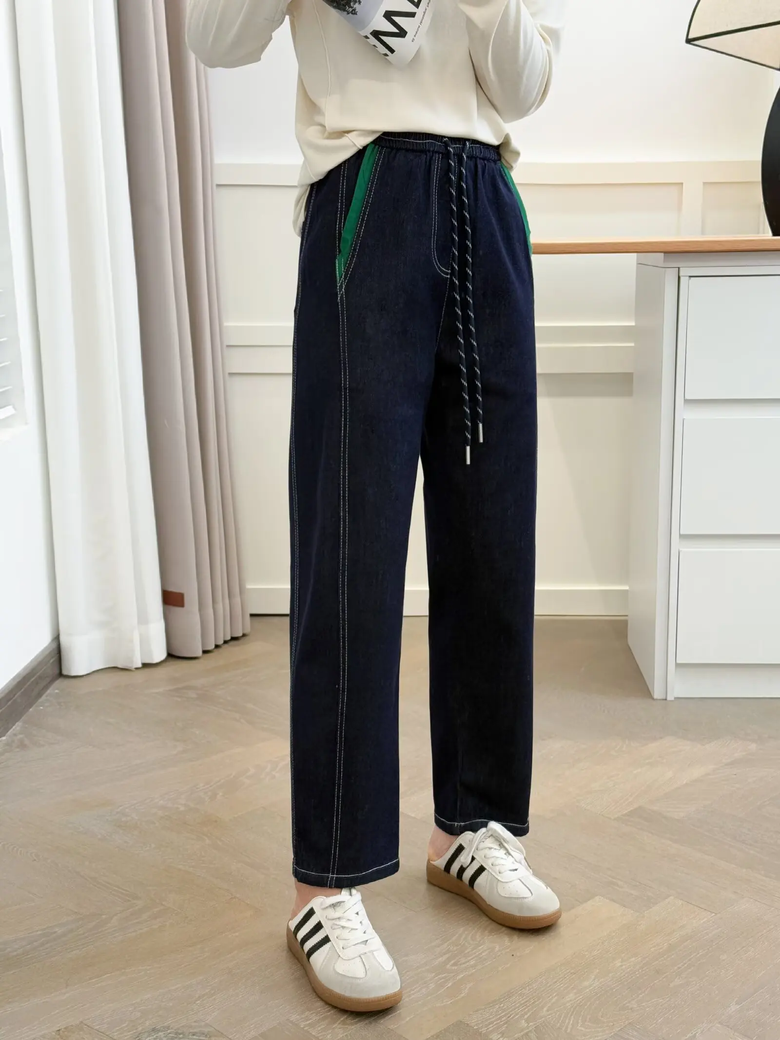 

High Waist Wide Leg Denim Jeans Women's Casual Elastic Loose Fit Harlan Pants Spring Autumn Style Blue Color Wear Resistant