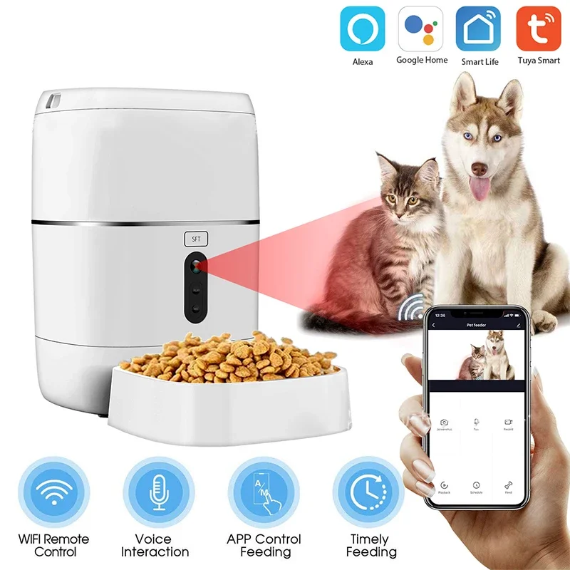 Pengumpan hewan peliharaan otomatis pintar 5v kamera nirkabel mendukung keamanan pengumpan hewan peliharaan jarak jauh jaringan rumah pintar