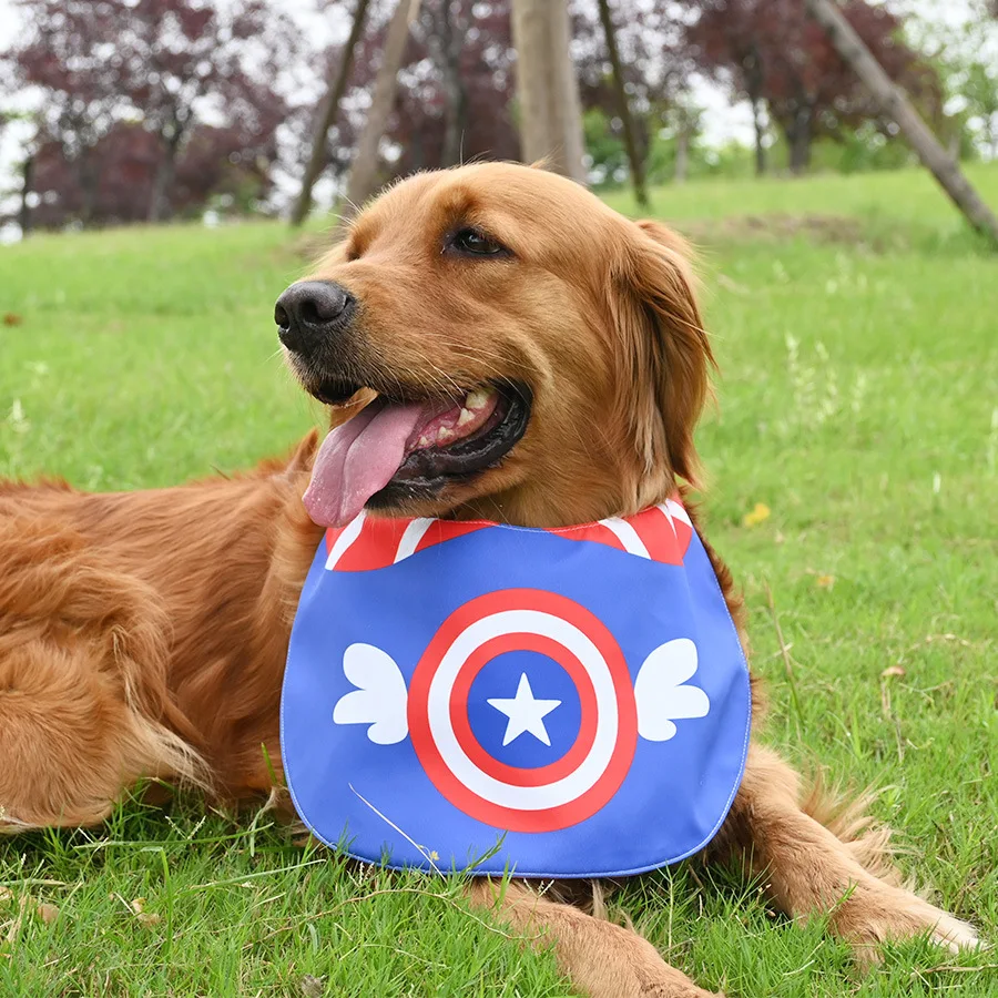 Cat Dog Clothes Marvel Avengers Bib Doggy Cat Adjustable Drool Scarf Pet Captain America Birthday Costume Pet Supplies