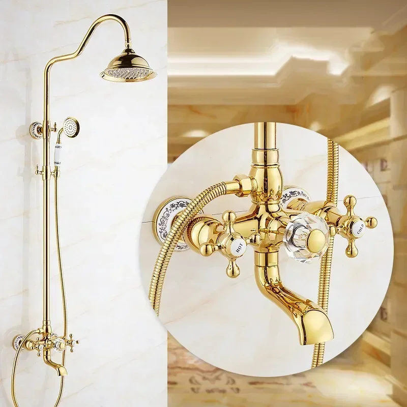 European Style Copper Sprinkler Golden Simple Shower Seven-Step Crystal Ball  American Bath