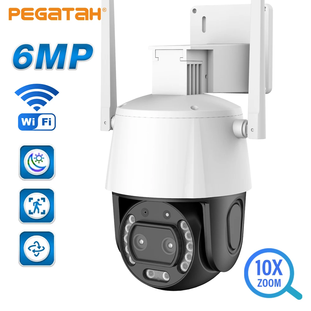 

PEGATAH 6MP Video Surveillance WiFi Camera 10X Optical Zoom Full Color Night Vision Police Light Alarm Security PTZ IP Cameras